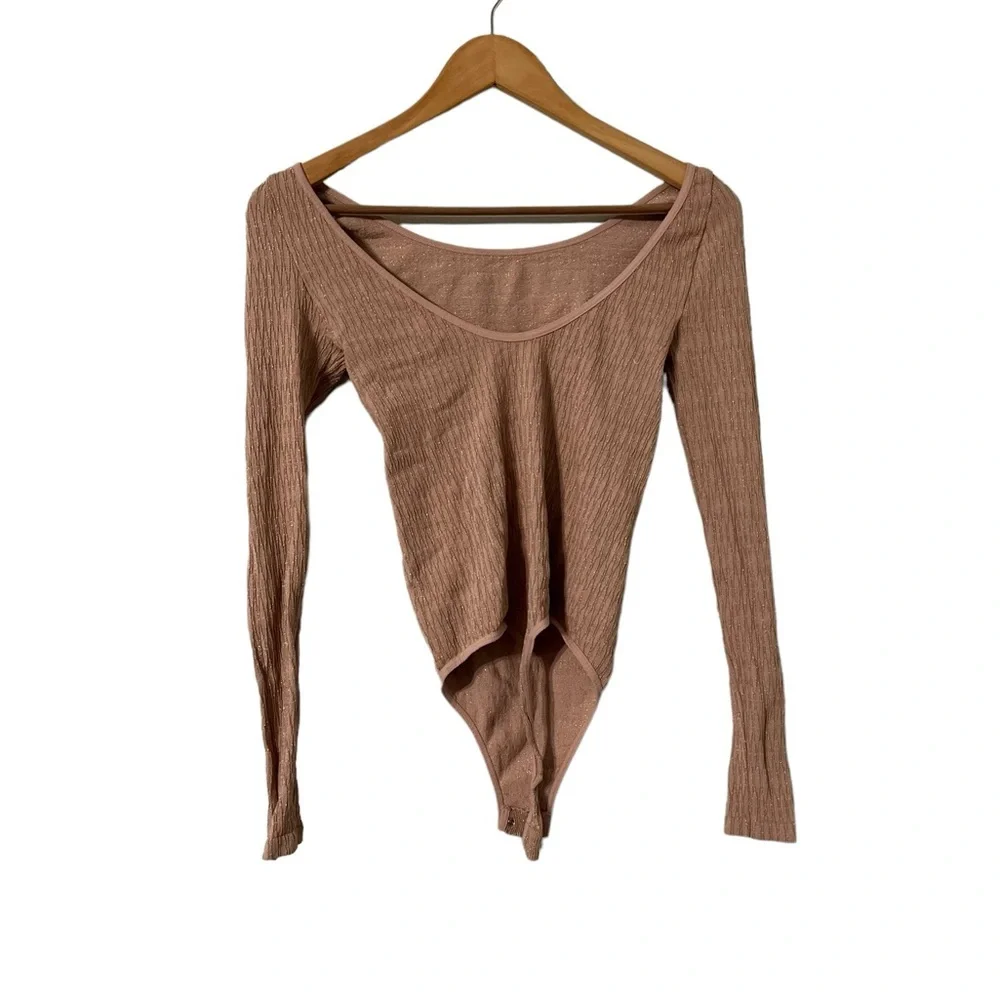 FREE PEOPLE Intimately Sprinkled In Gold Long Sleeve Bodysuit Top